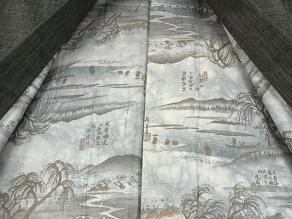 平和屋着物●男性 紬 アンサンブル 檳榔子染色 正絹 逸品 AABA0324zg