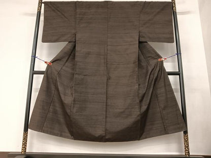 平和屋着物●男性 紬 アンサンブル 網代文様 黒鳶色 正絹 逸品 AABA0330zg