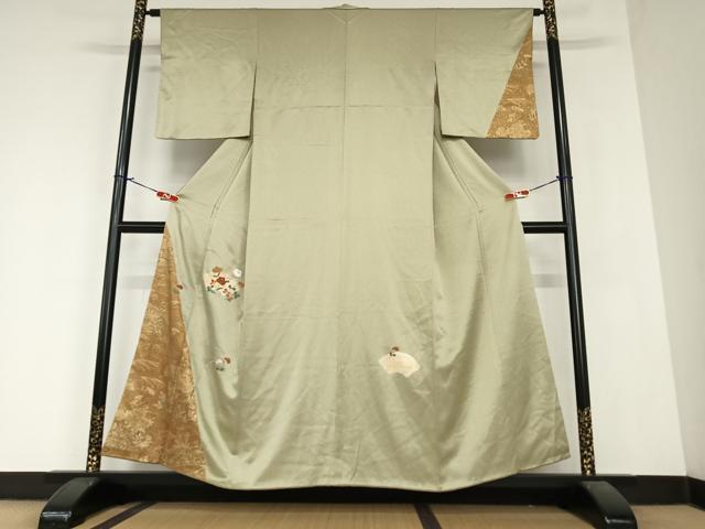 平和屋着物●訪問着　駒刺繍　地紙花文　暈し染め　金彩　正絹　逸品　AABA0339zg