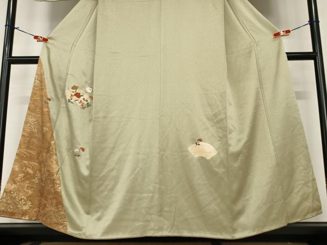 平和屋着物●訪問着　駒刺繍　地紙花文　暈し染め　金彩　正絹　逸品　AABA0339zg