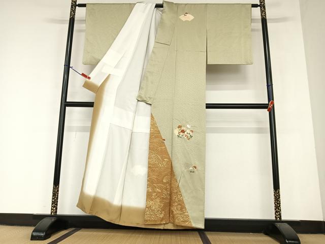 平和屋着物●訪問着　駒刺繍　地紙花文　暈し染め　金彩　正絹　逸品　AABA0339zg