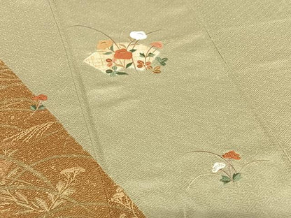 平和屋着物●訪問着　駒刺繍　地紙花文　暈し染め　金彩　正絹　逸品　AABA0339zg