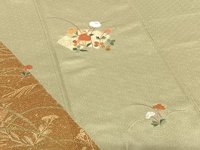 平和屋着物●訪問着　駒刺繍　地紙花文　暈し染め　金彩　正絹　逸品　AABA0339zg