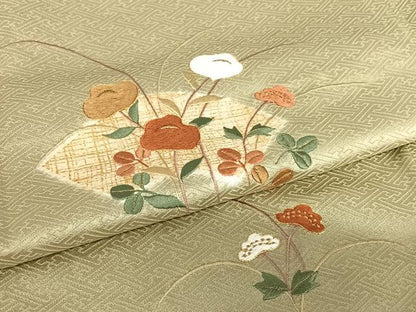 平和屋着物●訪問着　駒刺繍　地紙花文　暈し染め　金彩　正絹　逸品　AABA0339zg