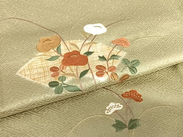 平和屋着物●訪問着　駒刺繍　地紙花文　暈し染め　金彩　正絹　逸品　AABA0339zg