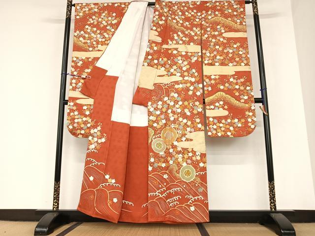 平和屋着物●京友禅白木染匠　二代目　白木周生　駒刺繍　立波花文　金彩　振袖　正絹　逸品　AABA0344zg