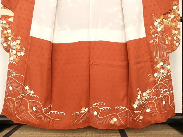 平和屋着物●京友禅白木染匠　二代目　白木周生　駒刺繍　立波花文　金彩　振袖　正絹　逸品　AABA0344zg