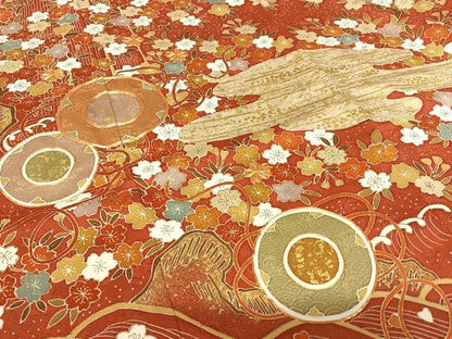 平和屋着物●京友禅白木染匠　二代目　白木周生　駒刺繍　立波花文　金彩　振袖　正絹　逸品　AABA0344zg