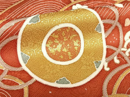 平和屋着物●京友禅白木染匠　二代目　白木周生　駒刺繍　立波花文　金彩　振袖　正絹　逸品　AABA0344zg
