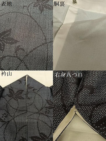 平和屋着物●本真綿結城紬　100亀甲　南天蔦の葉文　証紙付き　正絹　逸品　AABA0346zg