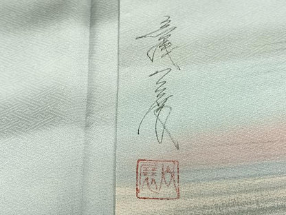 平和屋着物●染色家 岩浅公展　小紋　横段霞文　暈し染め　正絹　逸品　AABA0353zg