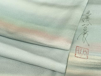 平和屋着物●染色家 岩浅公展　小紋　横段霞文　暈し染め　正絹　逸品　AABA0353zg