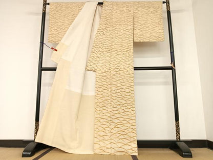 平和屋着物●訪問着　紬地　芝文　正絹　逸品　AABA0361zg