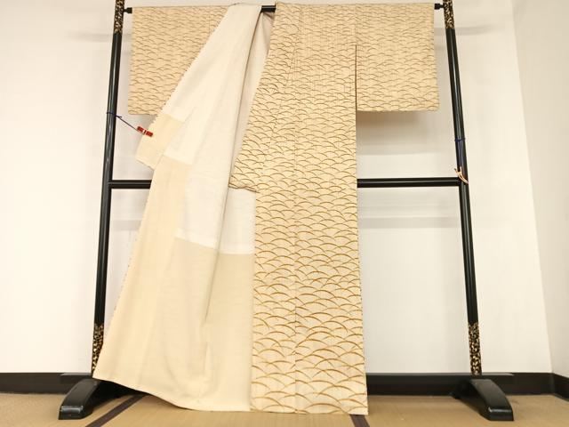 平和屋着物●訪問着　紬地　芝文　正絹　逸品　AABA0361zg