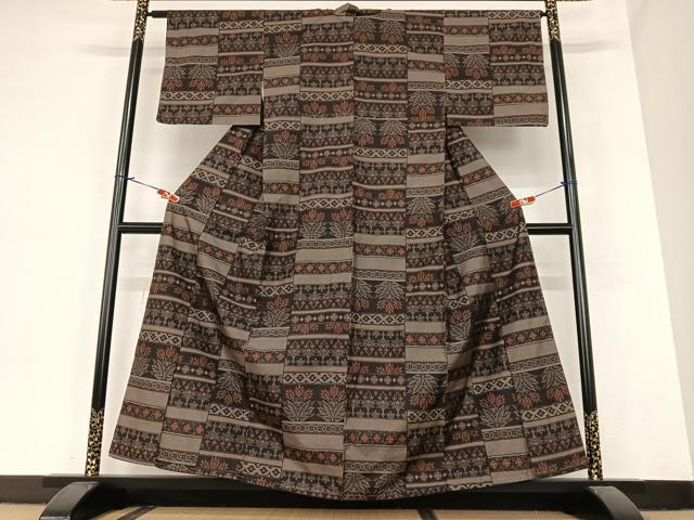平和屋着物●上質な紬 横段花文 正絹 逸品 未使用 AABA0368zg
