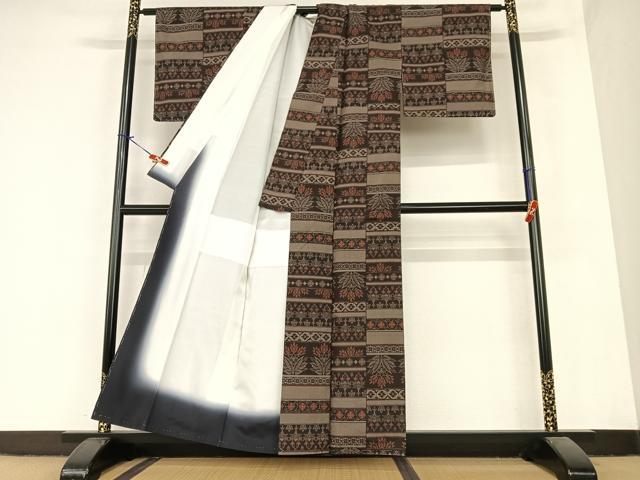 平和屋着物●上質な紬 横段花文 正絹 逸品 未使用 AABA0368zg