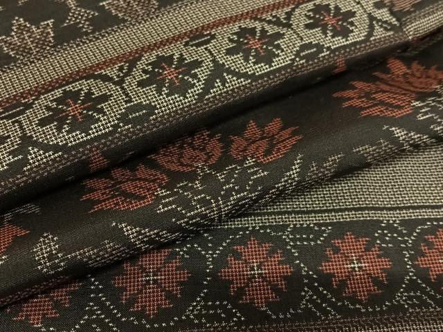 平和屋着物●上質な紬 横段花文 正絹 逸品 未使用 AABA0368zg
