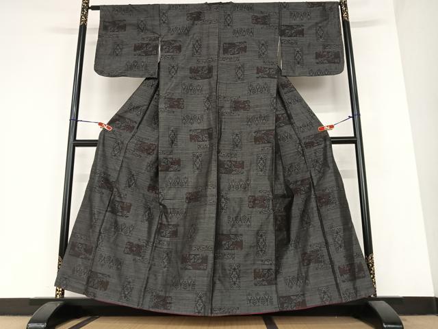 平和屋着物●本場大島紬　草花文　正絹　逸品　AABA0370zg