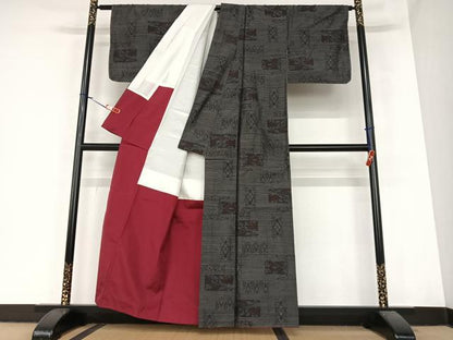 平和屋着物●本場大島紬　草花文　正絹　逸品　AABA0370zg