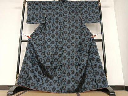 平和屋着物●上質な紬　幾何学文様　正絹　逸品　未使用　AABA0375zg