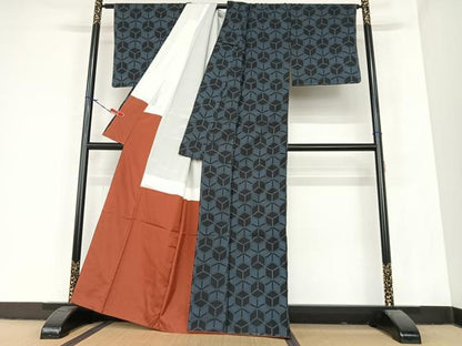 平和屋着物●上質な紬　幾何学文様　正絹　逸品　未使用　AABA0375zg