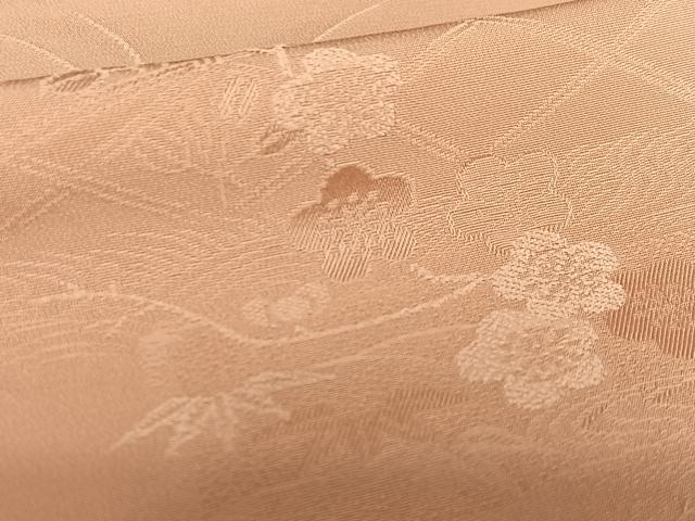 平和屋着物●上質な色無地　風景草花地紋　退紅色　正絹　逸品　AABA0384zg