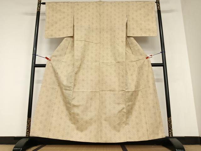 平和屋着物●上質な紬 麻の葉文様 正絹 逸品 AABA0391zg