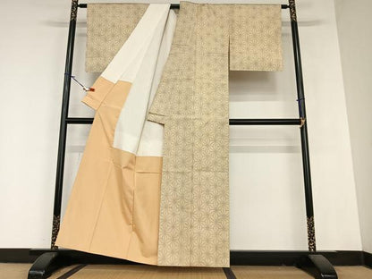 平和屋着物●上質な紬 麻の葉文様 正絹 逸品 AABA0391zg