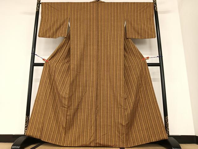 平和屋着物●上質な紬　縞　正絹　逸品　AABA0393zg
