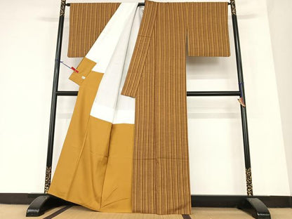 平和屋着物●上質な紬　縞　正絹　逸品　AABA0393zg