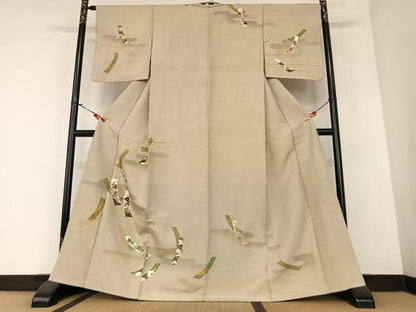 平和屋着物●訪問着　紬地　短冊花文　金彩　正絹　逸品　AABA0398zg