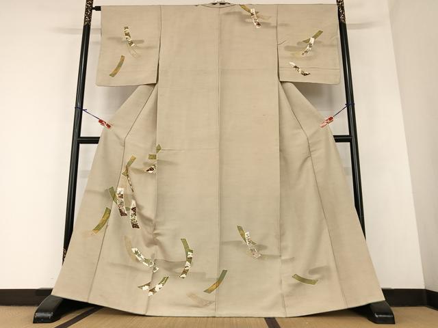平和屋着物●訪問着　紬地　短冊花文　金彩　正絹　逸品　AABA0398zg