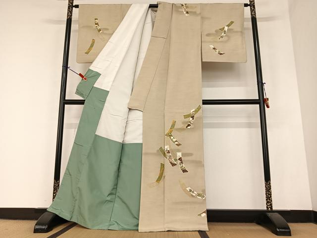 平和屋着物●訪問着　紬地　短冊花文　金彩　正絹　逸品　AABA0398zg