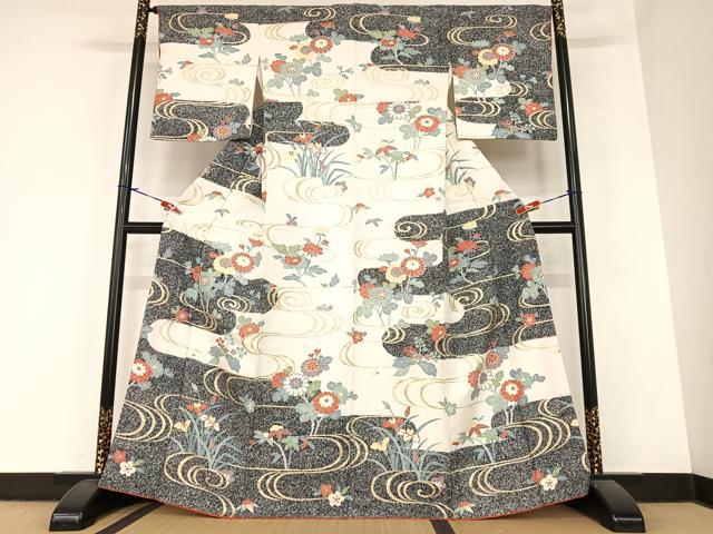 平和屋着物●訪問着 流水草花文 金彩 正絹 逸品 AABA0403zg