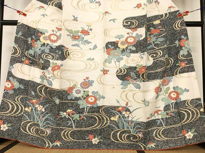 平和屋着物●訪問着 流水草花文 金彩 正絹 逸品 AABA0403zg