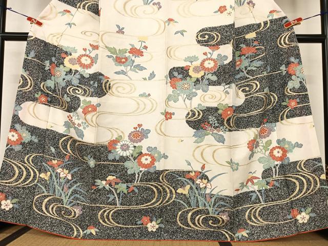 平和屋着物●訪問着 流水草花文 金彩 正絹 逸品 AABA0403zg