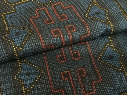 平和屋着物●本場大島紬 割り込み絣 幾何学文様 黒地 正絹 逸品 AABA0407zg