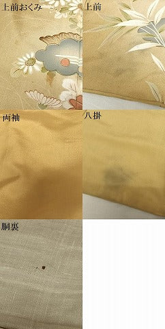 平和屋着物●アンティーク　大正ロマン　小振袖　二尺袖　駒刺繍　御所車花文　金彩　正絹　逸品　AABA0418zg