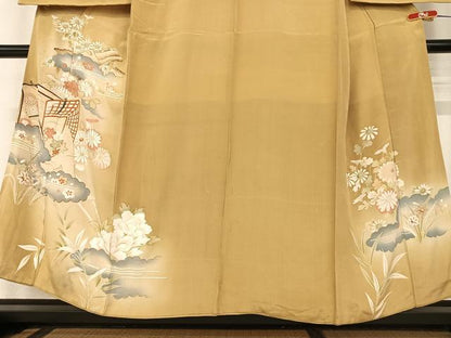 平和屋着物●アンティーク　大正ロマン　小振袖　二尺袖　駒刺繍　御所車花文　金彩　正絹　逸品　AABA0418zg