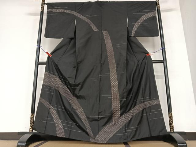 平和屋着物●本場染大島紬 訪問着 刺繍 刺し子 七宝文 青海波 正絹 逸品 AABA0430zg