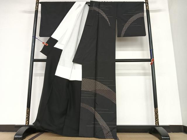 平和屋着物●本場染大島紬 訪問着 刺繍 刺し子 七宝文 青海波 正絹 逸品 AABA0430zg
