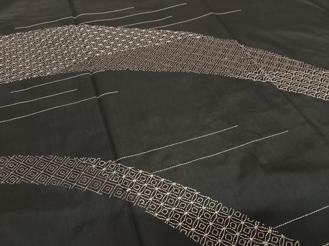 平和屋着物●本場染大島紬 訪問着 刺繍 刺し子 七宝文 青海波 正絹 逸品 AABA0430zg