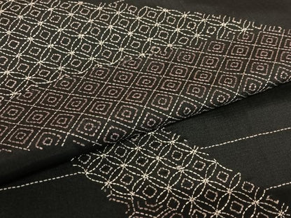 平和屋着物●本場染大島紬 訪問着 刺繍 刺し子 七宝文 青海波 正絹 逸品 AABA0430zg