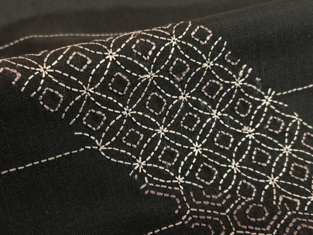 平和屋着物●本場染大島紬 訪問着 刺繍 刺し子 七宝文 青海波 正絹 逸品 AABA0430zg
