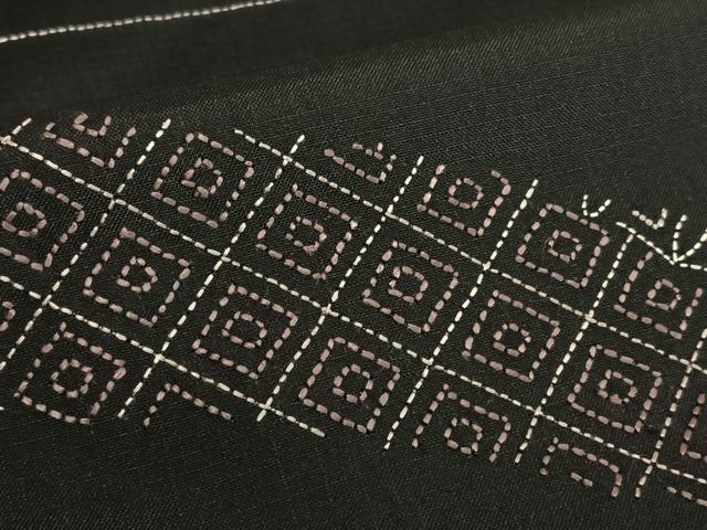 平和屋着物●本場染大島紬 訪問着 刺繍 刺し子 七宝文 青海波 正絹 逸品 AABA0430zg