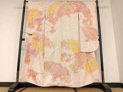 平和屋着物●豪華振袖 絞り 檜扇花文 暈し染め 正絹 逸品 AABA0431zg