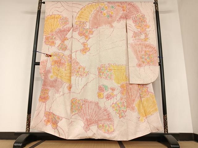 平和屋着物●豪華振袖 絞り 檜扇花文 暈し染め 正絹 逸品 AABA0431zg