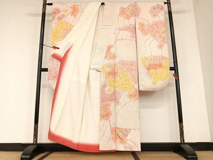 平和屋着物●豪華振袖 絞り 檜扇花文 暈し染め 正絹 逸品 AABA0431zg