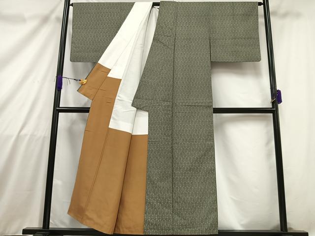 平和屋着物■上質な紬　幾何学文様　正絹　逸品　AABA0477oa