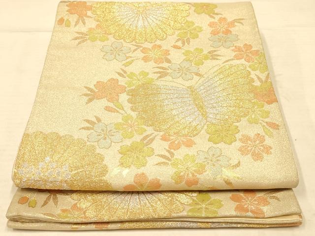 平和屋着物◎六通柄袋帯　花蝶文　金銀糸　正絹　逸品　AABA0533tn